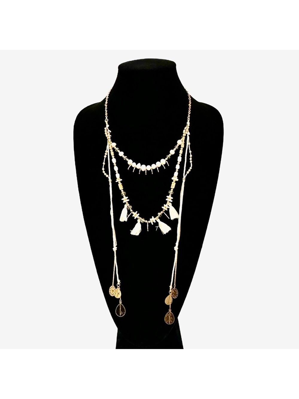 WHITE HOUSE BLACK MARKET Boho Luxe White & Gold Teardrop Layered Necklace | NWT - Picture 7 of 11